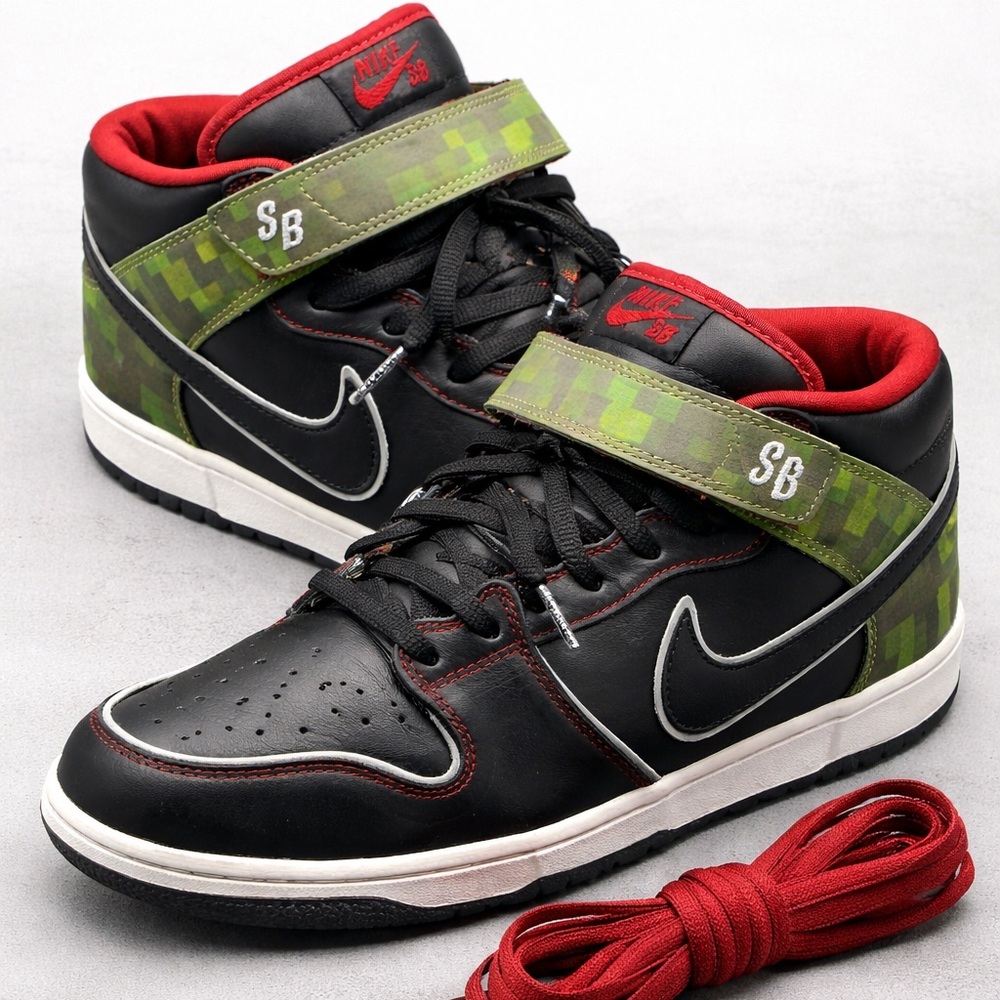Nike SB Dunk Mid Black Burgundy Green Strap Men’s Sneakers